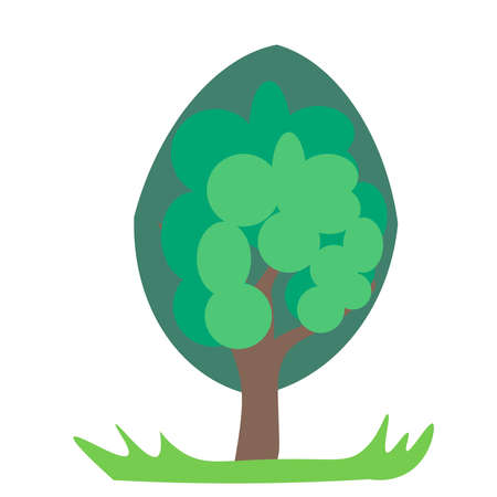 Abstract tree vector illustration in eps 10. Green tree on the meadow, flat illustration.のイラスト素材