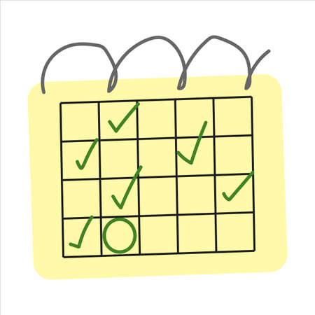 Minimalistic vector illustration of a calendar with tasks and a goal. Doodle calendar