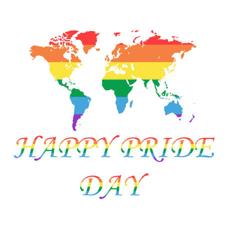 LGBT rainbow pride flag in a shape of World map. happy pride day lgbt world map posterのイラスト素材