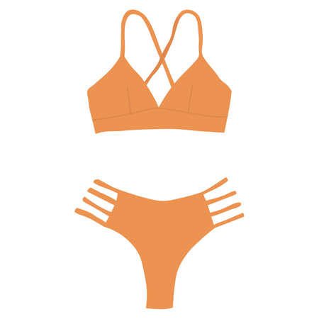 Illustration of orange bikini swimsuit, orange color summer clothesのイラスト素材