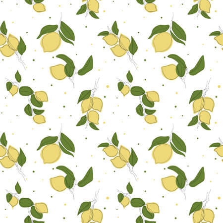 Seamless pattern with minimalistic lemon branches with fruits with round spots. botanical patternのイラスト素材
