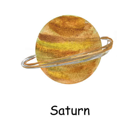 Watercolor illustration of a planet in the solar system. Watercolor planet Saturn. Watercolor illustration of Astonomia.の写真素材