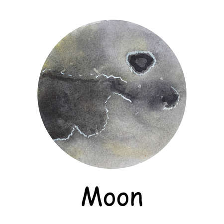 Watercolor illustration of a planet in the solar system. The Moon is the Earth's satellite . Watercolor illustration of Astonomia.の写真素材