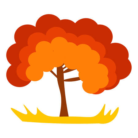 Abstract vector illustration of autumn tree in eps 10. Orange tree in the meadow, flat illustration.のイラスト素材