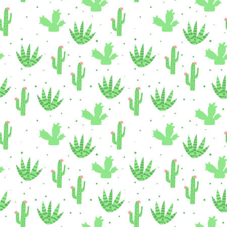 seamless pattern with cactus on a white background in cartoon style. Cute texture for kids room...