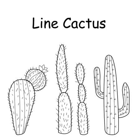 Vector doodle illustration of cactus. Set of hand drawn cactus elements. Doodle mexican cactus.のイラスト素材