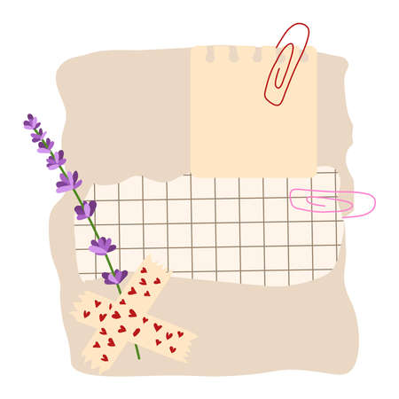 Pieces of notes of different sizes, notepad, notepad sheets sealed with sticky tape on a white backgroundのイラスト素材