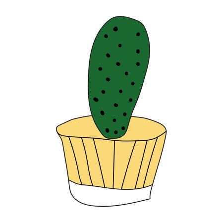 Home plant in a yellow pot. Cute vector doodle illustration of house plant.のイラスト素材