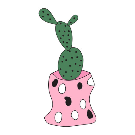 Home plant cactus in a pink pot. Cute vector doodle illustration of house plant.のイラスト素材