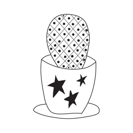Cute doodle cactus in a flower pot, houseplant vector illustration.のイラスト素材