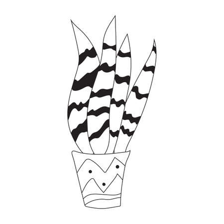 Cute doodle cactus in a flower pot, houseplant vector illustration.のイラスト素材