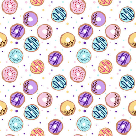 seamless pattern with glazed donuts. Bright juicy pattern on a white background.vector illustrationのイラスト素材