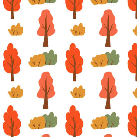 seamless pattern with autumn trees and bushes. Autumn pattern for decoration design.のイラスト素材