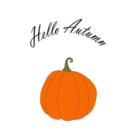 orange pumpkin illustration, lettering hello autumn. autumn harvest illustration.のイラスト素材