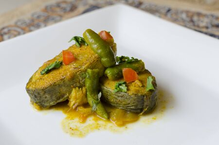 Salmon fish cooked with Indian spicesの写真素材