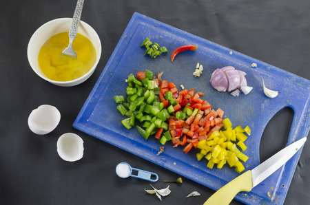 ingredients to make egg bhurji (scrambled eggs)の写真素材