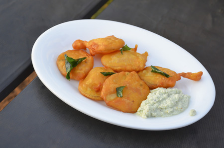 fritters with coconut chutneyの写真素材