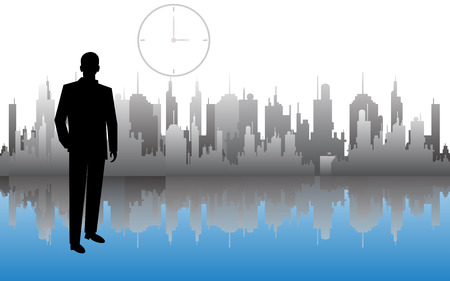 Businessman Executive Business Man over City Skyscraper Flat Vector Illustration.のイラスト素材