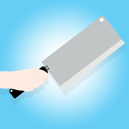 Man holding a knife in hand. Vector illustration flat design. Isolated on background. Steel arms.のイラスト素材