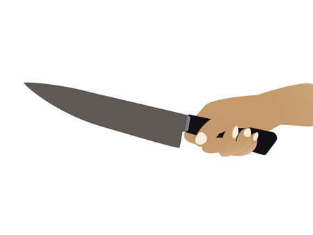 Man holding a knife in hand. Vector illustration flat design. Isolated on background. Steel arms.のイラスト素材
