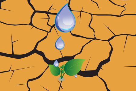 water drop on dry cracked ground texture, vector EPS 10.のイラスト素材