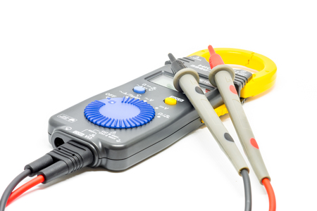 Electric  digital multimeter. Clamp digital meter on the white background