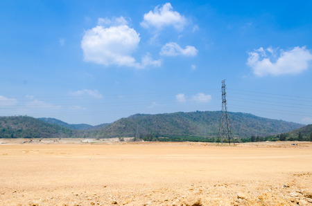 High voltage power lines electric pole in nature.の写真素材