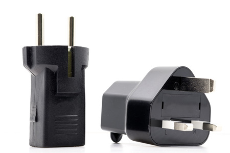Power adapter socket electrical plug  on white background.