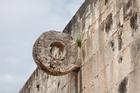 Stone ring at the great ball game court in the Chichen Itza, Mexico