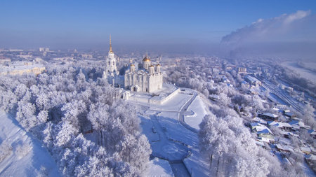 Aerial view of Assumption Cathedral in clear winter day. Vladimir. Russia.の写真素材