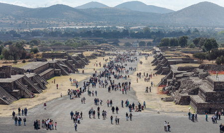 Tourists on the road of the dead. Teotihuacan. Mexico cityの写真素材
