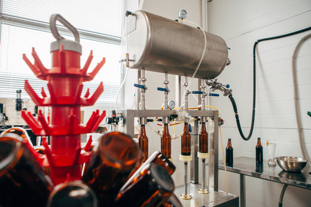 Apparatus for bottling beer in a private brewery.