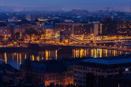 Morning view of illuminated Parliament building in Budapest,