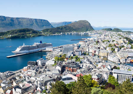 P and O liner "Arcadia" moored at Alesund, Norway.の写真素材
