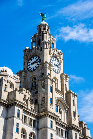 Close up view of the Royal Liver Building, Liverpool, UKのeditorial素材