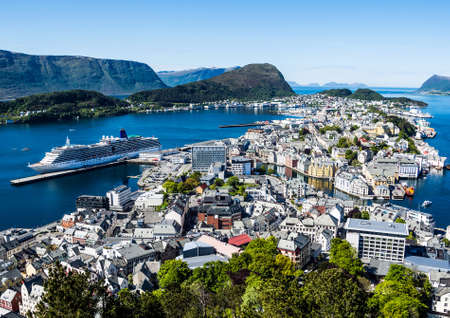 Passenger ship mv. Arcadia moored in Alesund.の写真素材