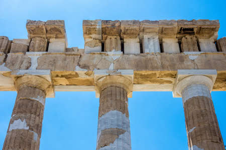 A section of the Parthenon in Athens, Greece.の写真素材