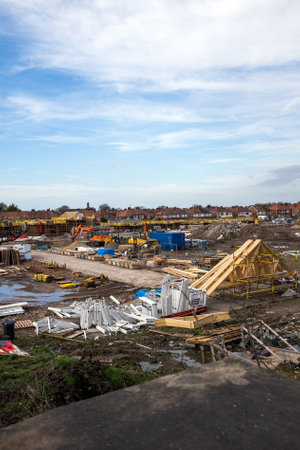 New houses being built on a brown field site near Southport, Lancashire, UKのeditorial素材