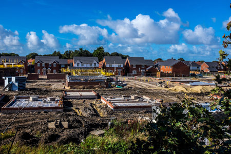New houses being built on an old brownfield siteの写真素材