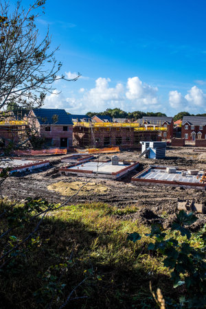 New houses being built on an old brownfield siteの写真素材