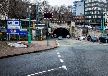 The Birkenhead tunnel  passes under the River Mersey between Liverpool and Birkenhead on the Wirral.の写真素材