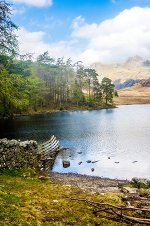Blea Tarn lies above Great Langdale on the pass to Wrynose.の写真素材