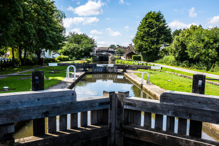 View of Top Lock on the Rufford Branch of the Leeds - Liverpool canal.の写真素材