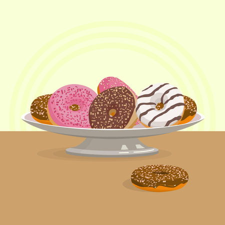 American donuts. Vector illustration of donuts on a platter.のイラスト素材