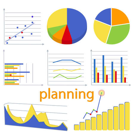 Planning and schedules. Vector image on the topic: planning, marketing, budget, plotting charts and graphs. Achieving the goal. Productivity.のイラスト素材