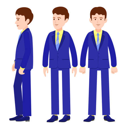 A person in profile and full face. Front view. Side view. Man sideways and in front Vector image of a person for animation. Editable strokes. All the details are on separate layers with names.のイラスト素材