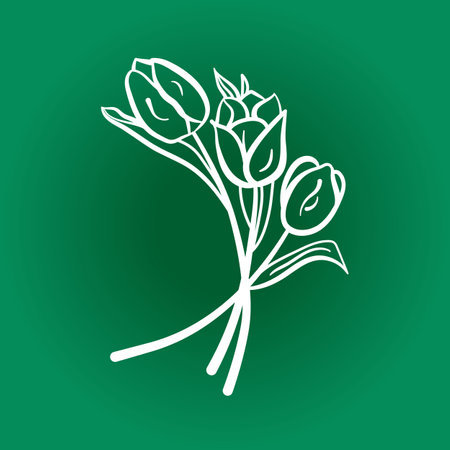 Flowers Tulips drawn with a white line by hand. Vector drawing of flowers with one stroke without filling. All strokes are editable.のイラスト素材