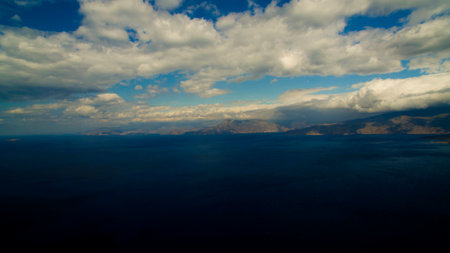 cloudy seaside from above alepochori greece aerial