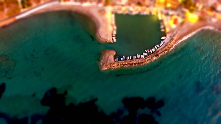 port of alepochori greece aerial from aboveの写真素材