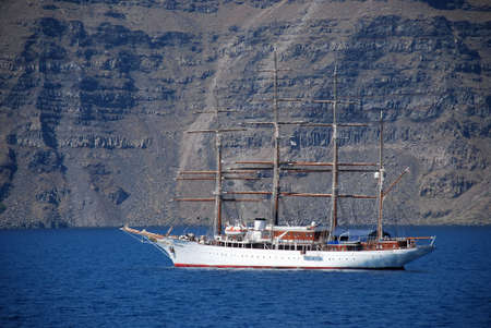 santorini's caldera in a ship